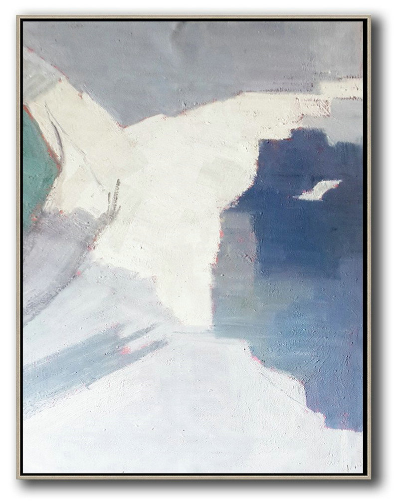 Extra Large Textured Painting On Canvas,Vertical Palette Knife Contemporary Art,Original Art,Grey,White,Blue.etc